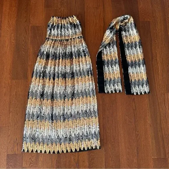 Vintage Sequin Strapless Maxi Dress with Shawl by Zeepha Couture Party Dress - Picture 7 of 9